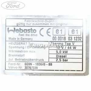 Eticheta informare incalzire programabila Ford S-Max (2007-2014) 2.0 TDCi 163 HP oe 1457658