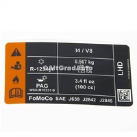 Eticheta valori aer conditionat R1234YF Ford Mustang 5.0 V8
