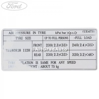 Eticheta valori presiune roti Ford Ranger 1 2.5 D